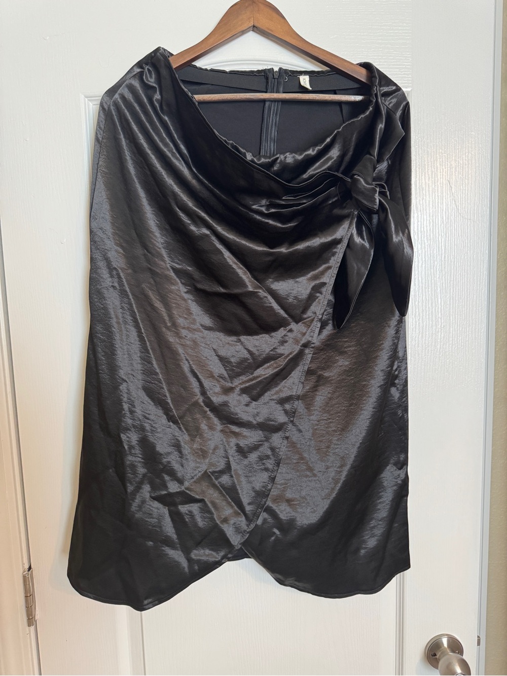 Black Satin Wrap Skirt with Side Knot